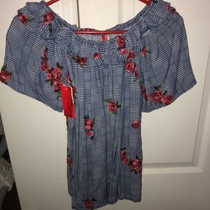 Blue flowered dressy blouse